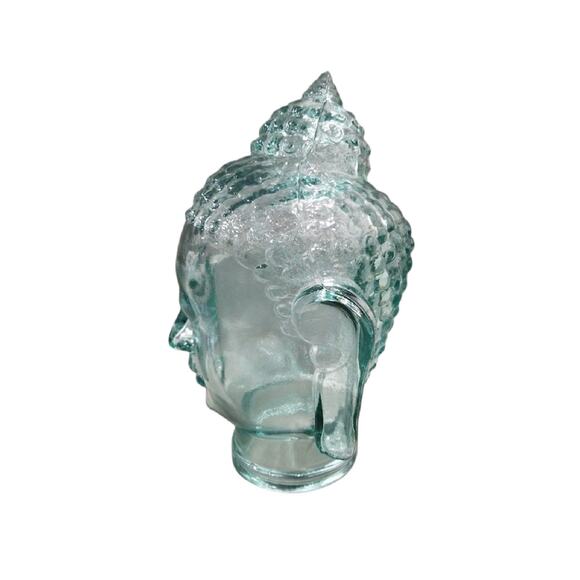 Green Glass Buddah Head Bust Hat Stand by Vidrios San Miguel, 11" Tall - Picture 2 of 9